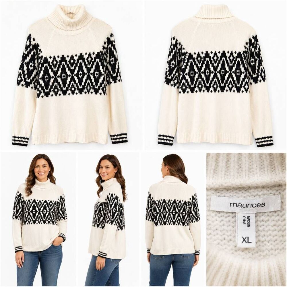 Maurices XL Ivory Black Aztec Turtleneck Sweater